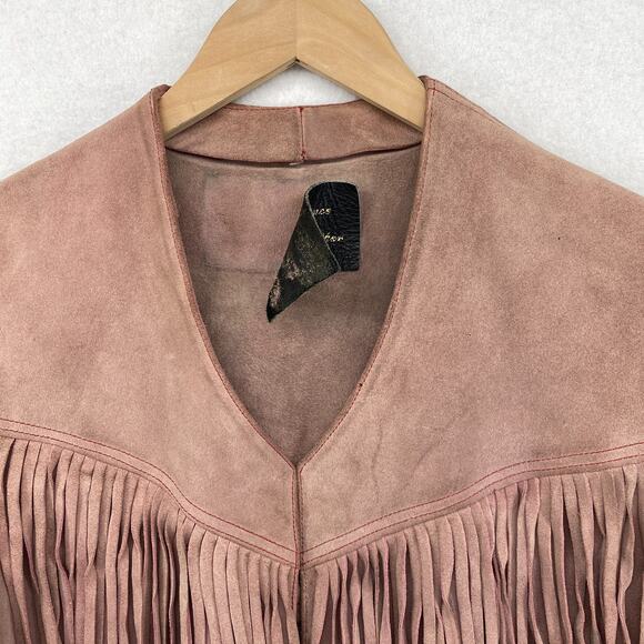 Vtg IBEX Vest Womens M Elegance Leather Western Waistcoat Fringed Pink England - Picture 6 of 13